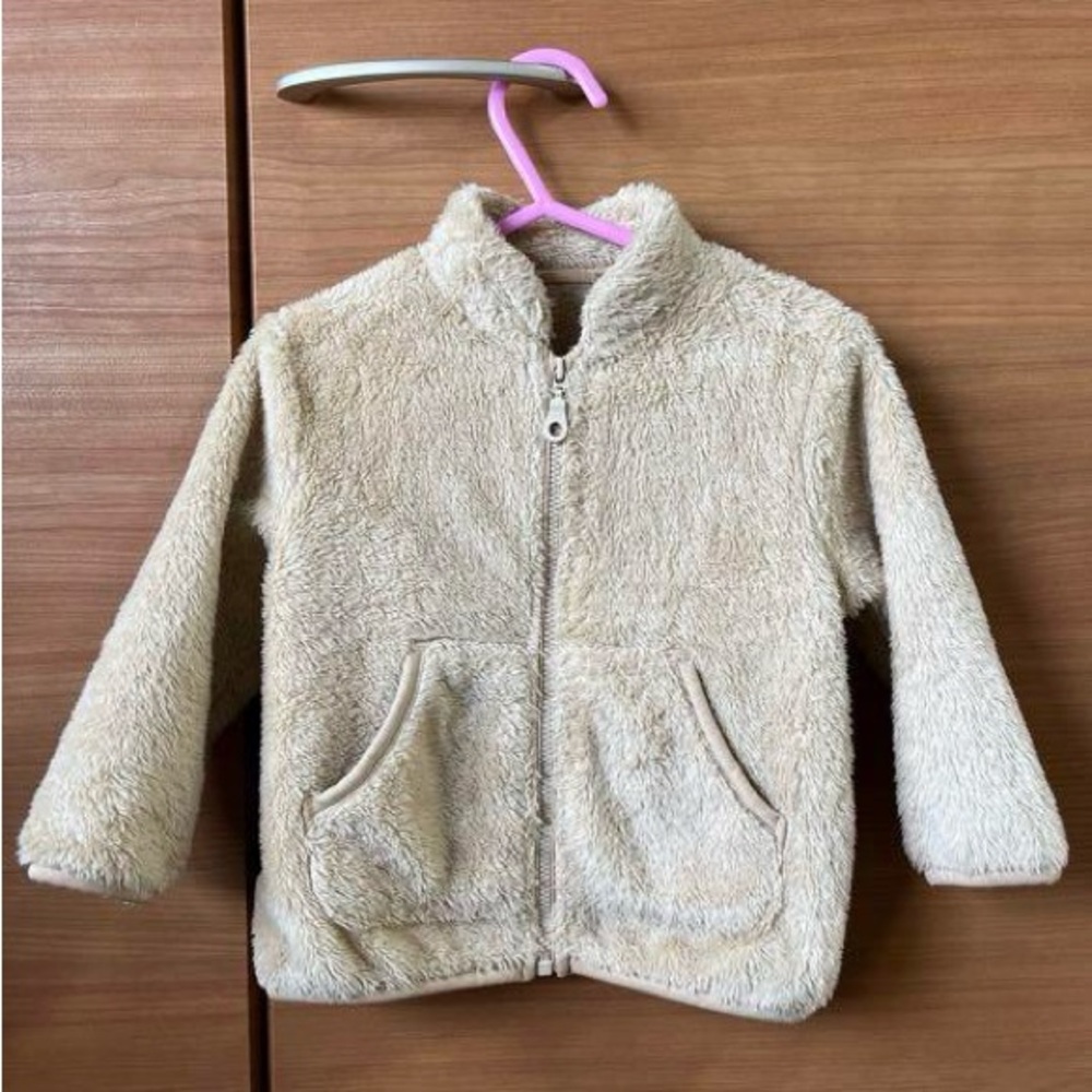 Uniqlo Kids Cream Fuzzy Zip-Up Puffer Jacket